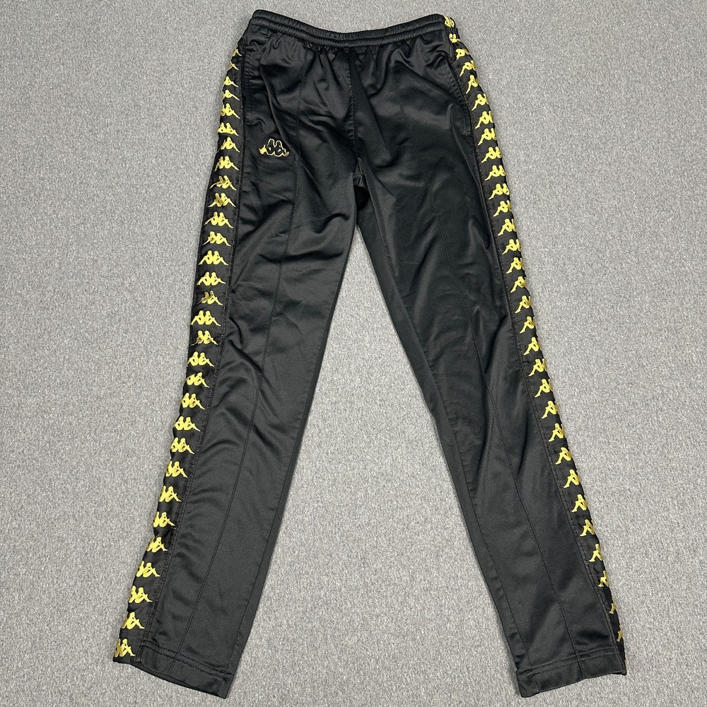 Kappa 222 Banda Track Pants Mens Small Black Gold Logo Tape Joggers